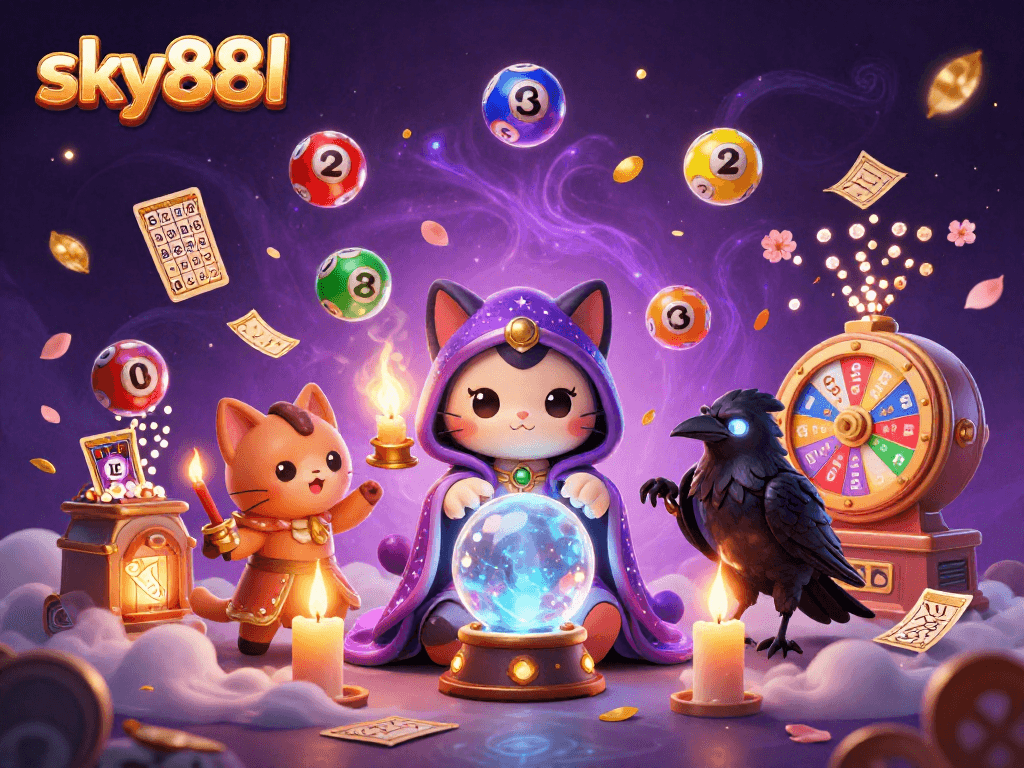 Sky88l players engaging in a vibrant lottery game with colorful balls and dynamic elements.