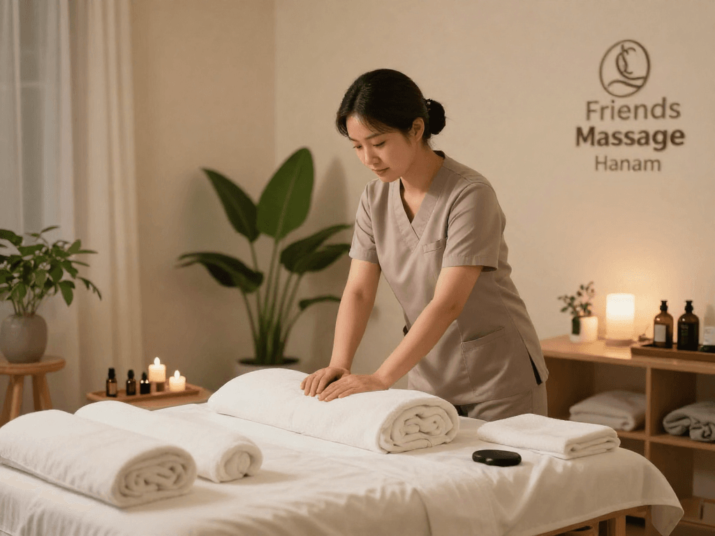 하남출장마사지 session with a professional therapist in a tranquil home spa setting.