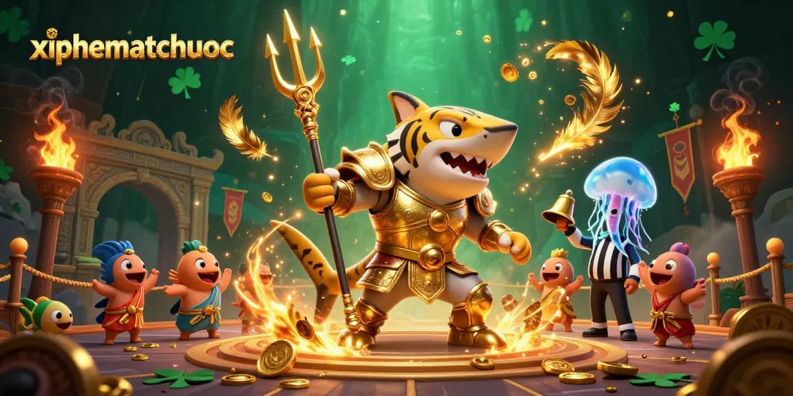 Engage in epic battles with xiphematchuoc featuring a vibrant underwater gladiator arena.