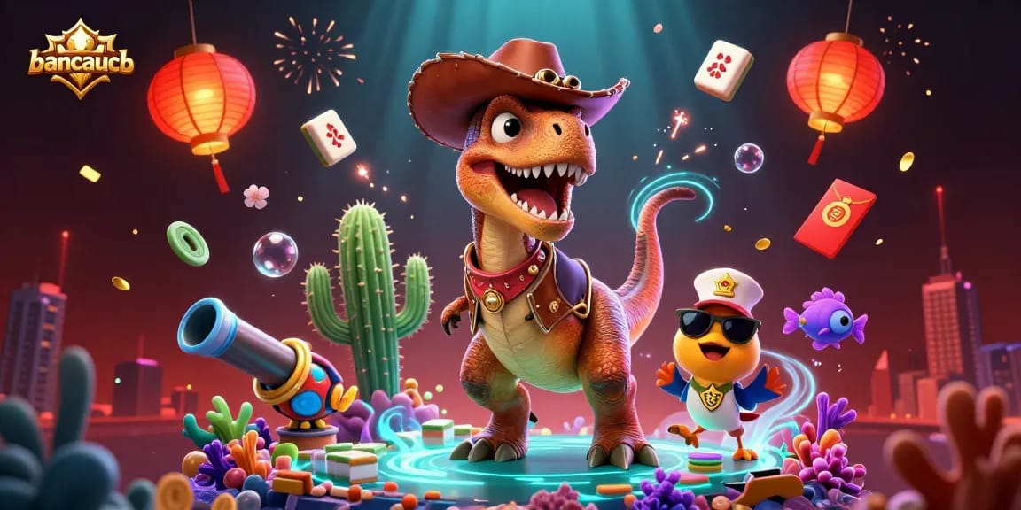 Experience thrilling underwater adventures in bancaucb, featuring a cowboy dinosaur and vibrant sea creatures.