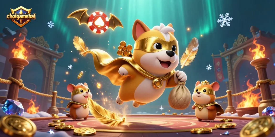 Join the action at choigamebai with a superhero dog and hamster in a thrilling casino adventure!