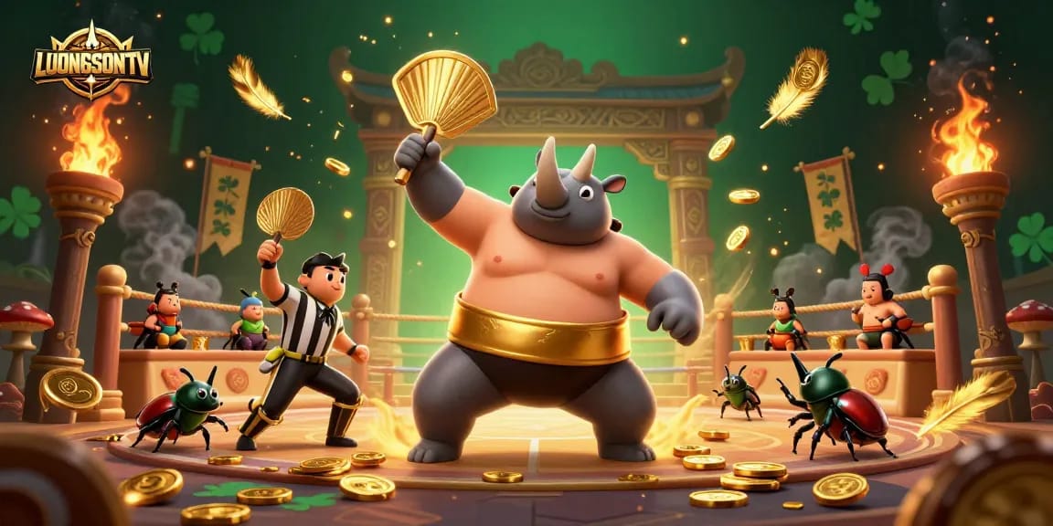 Experience the thrilling action of LUONGSONTV's sports betting arena with a victorious beetle champion.