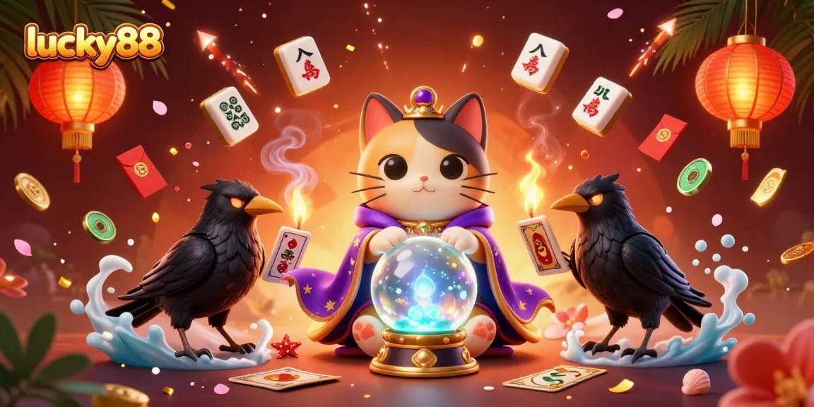 Play thrilling games at lucky88 with this engaging 3D illustration of mystical characters and casino elements.