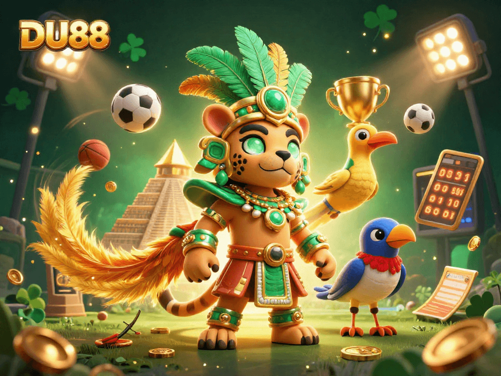 Experience thrilling betting action with DU88 featuring a Mayan priest and sports elements.