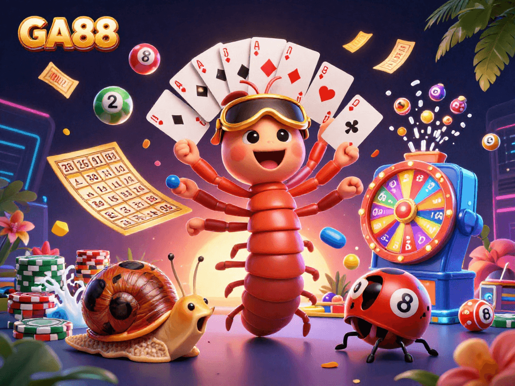 Experience GA88 excitement with vibrant gaming elements and a colorful casino scene.