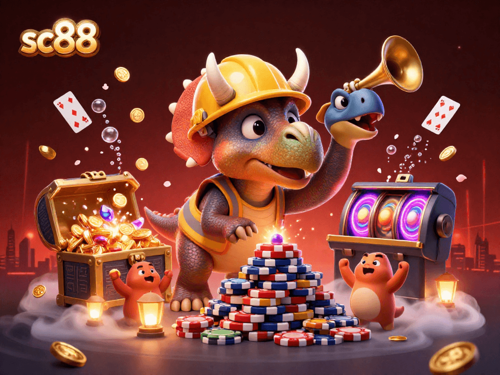 Experience sc88-themed casino thrills with vibrant characters and dynamic gaming elements in a grand celebration.