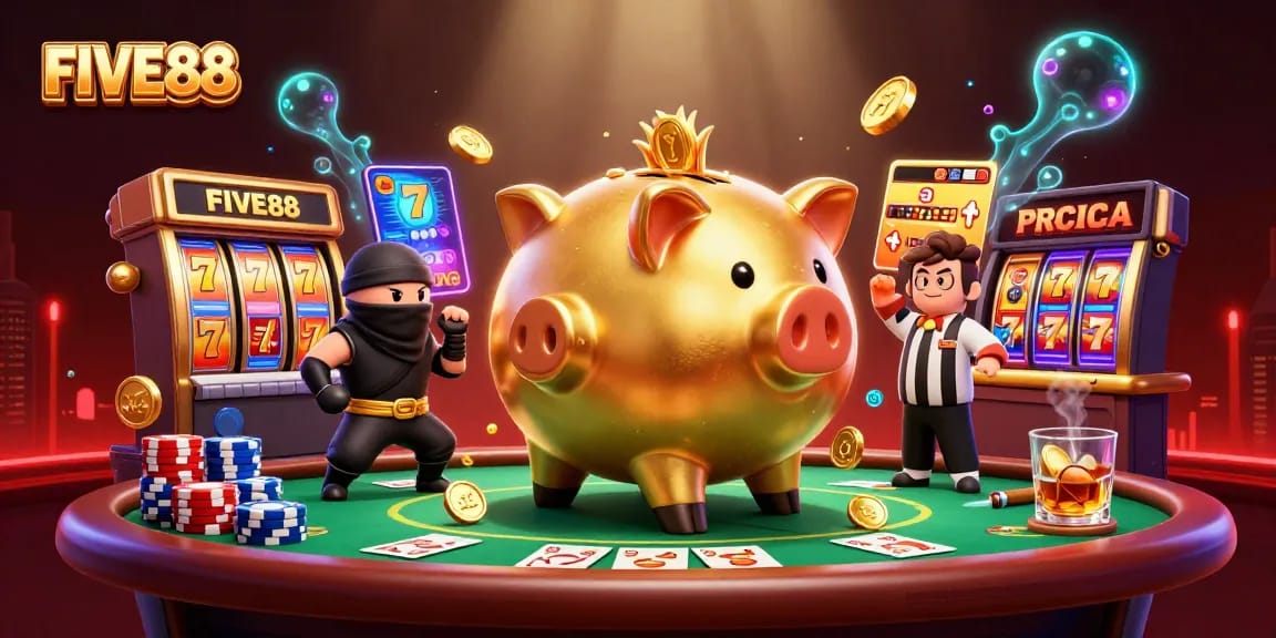 Experience thrilling gameplay with FIVE88's dynamic showdown featuring vibrant characters and slot elements.
