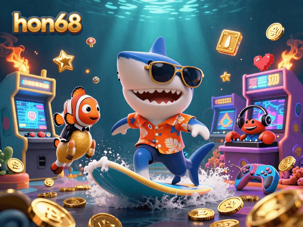 Bet big with hon68 as a shark, clownfish, and crab DJ celebrate casinos