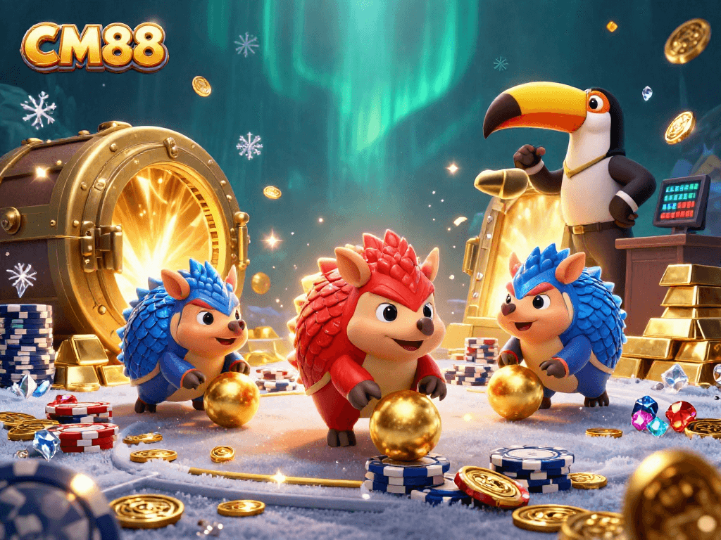 Experience excitement with CM88's vibrant casino gaming scene featuring a showdown of pangolins.