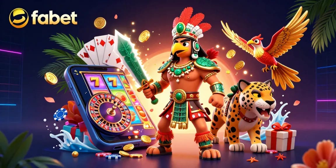 Experience fabet's thrilling slots and gaming atmosphere with vibrant Aztec warriors and dynamic game elements.