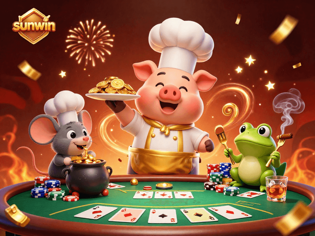 Experience winning thrills with sunwin in this vibrant casino scene featuring dynamic characters and game elements.