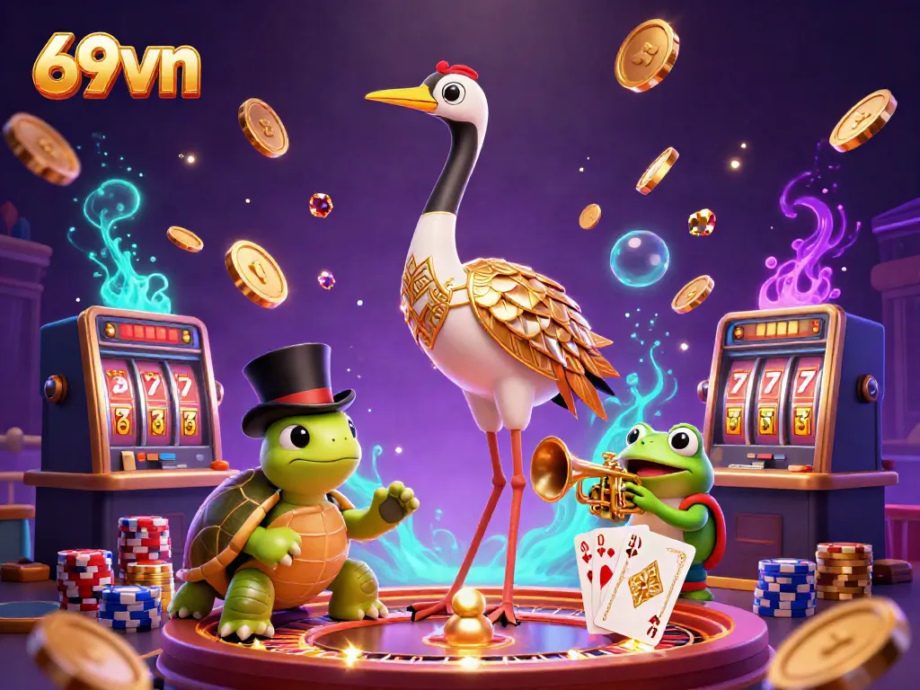 Experience the excitement of 69vn with a vibrant casino scene featuring captivating characters and dynamic game elements.
