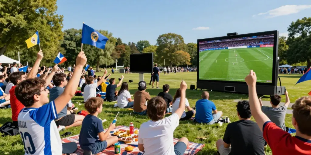 Socolive fans enjoying a live soccer match in a vibrant park atmosphere.