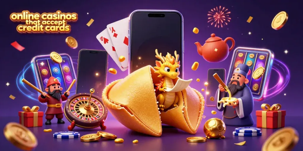 Experience the fun of online casinos that accept credit cards with characters and casino elements engaging in a dynamic celebration.
