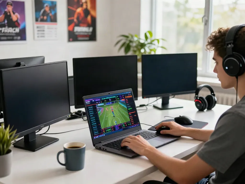 Engaged player using https://debet.gb.net/ for sports betting in a dynamic gaming setup.