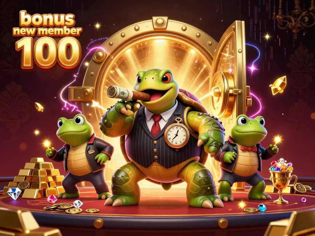 Experience the thrill of gaming with bonus new member 100 enhanced by a 3D vibrant casino scene.