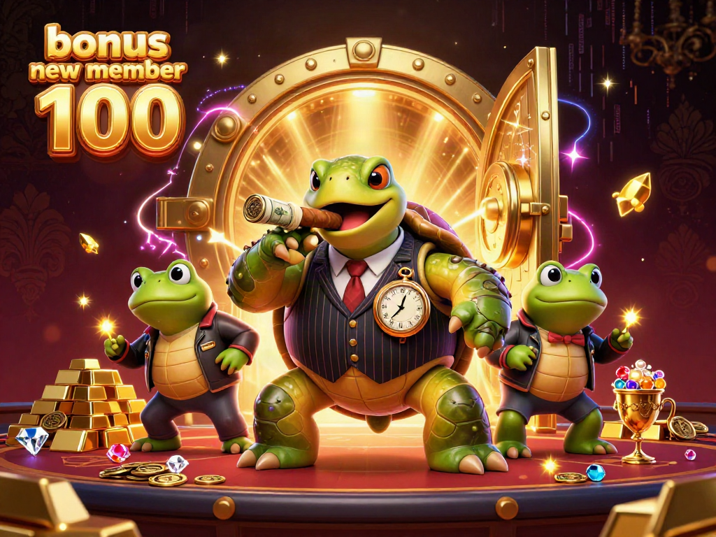Experience the thrill of gaming with bonus new member 100 enhanced by a 3D vibrant casino scene.