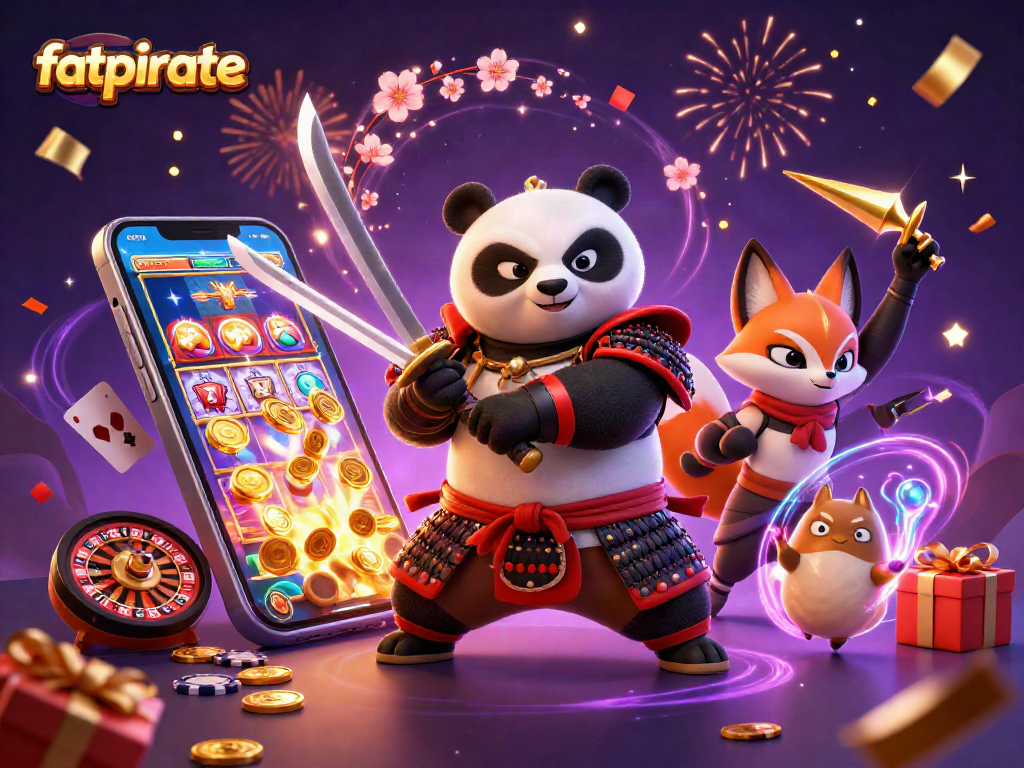 Win with fatpirate in this vibrant 3D casino scene featuring exciting games and magical characters.