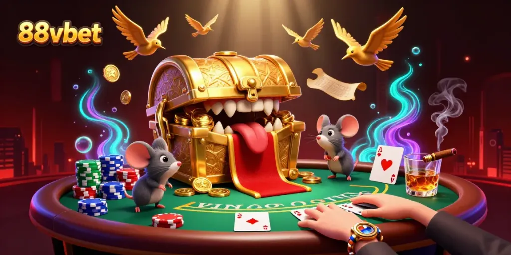 Play exciting games at 88vbet, featuring cartoon characters and rich casino elements.