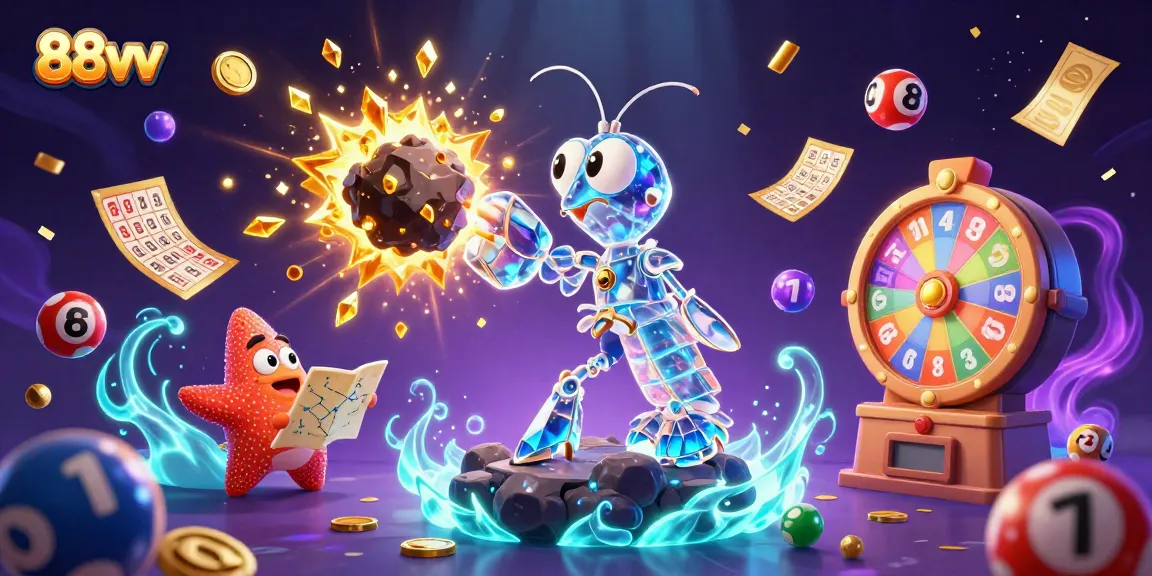 Feel the excitement with 88vv as the mantis shrimp battles asteroids, revealing treasures in a vibrant casino world.