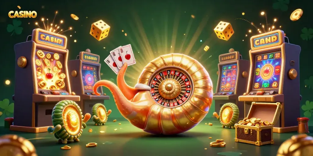 Engage in casino excitement with a giant nautilus roulette wheel and glowing treasures.
