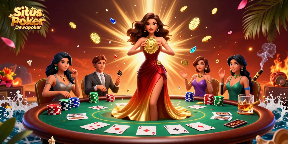 Situs Poker Uang Asli Dewapoker showcases an Asian woman celebrating a jackpot in a vibrant poker scene.