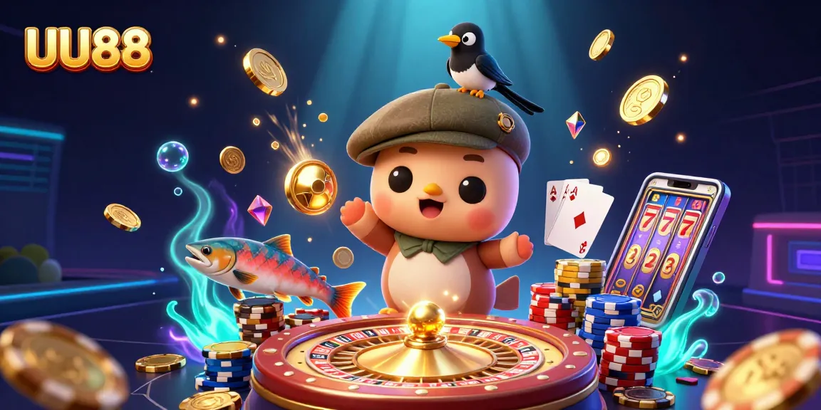 Experience the excitement at UU88 with vibrant 3D casino elements, showcasing a playful scene full of winning opportunities.