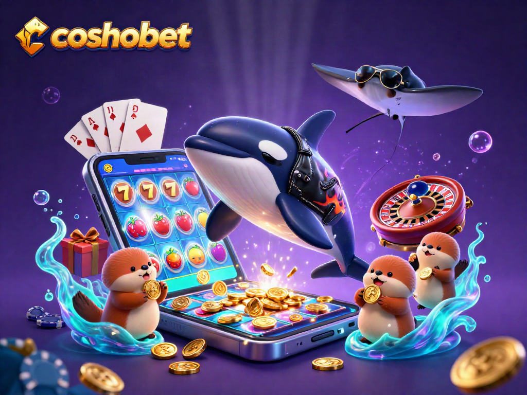Engage with cosmobet's exciting gaming scene featuring an orca, stingray, and otters!