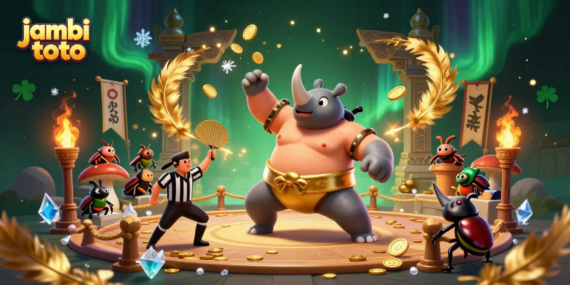 Engage in thrilling jambi toto action as a rhinoceros beetle sumo champion dominates the arena, coins fly!