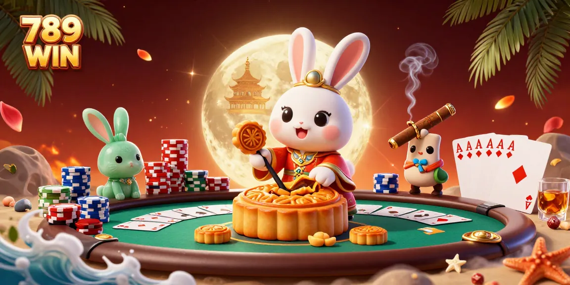 Experience the thrill of 789 WIN as a moon rabbit plays with poker chips on the lunar surface.