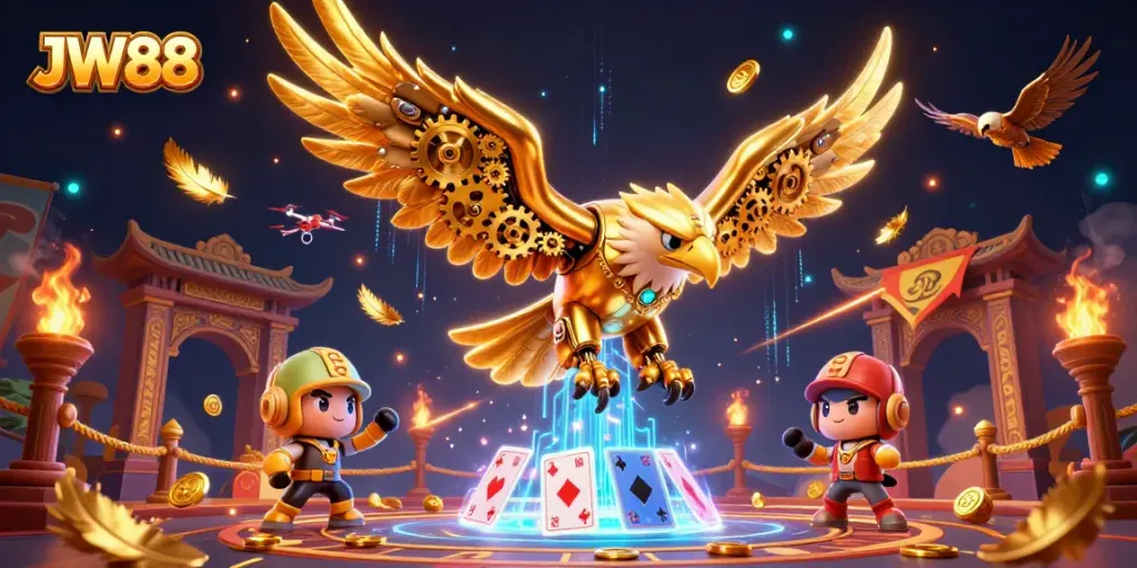 Engage with dynamic gaming at JW88 through a spectacle of animated characters and casino elements.