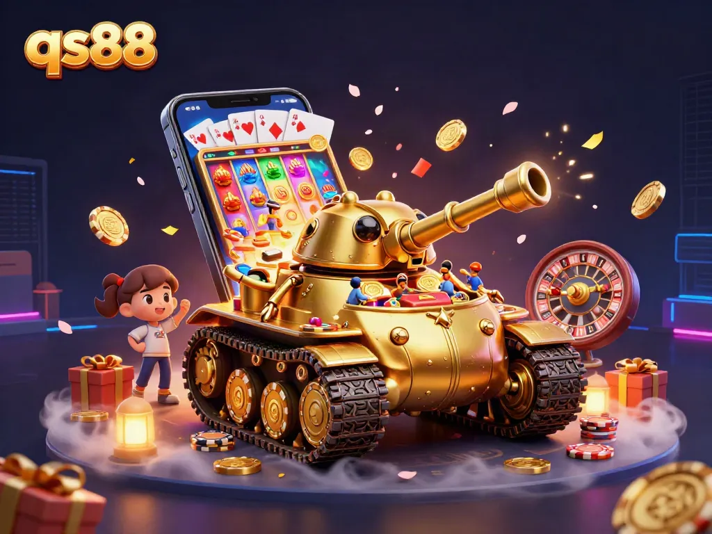 qs88 casino adventure with golden beetle tank and vibrant slot game elements