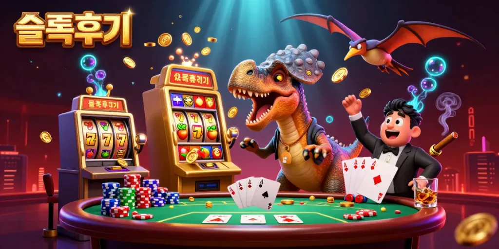 Dynamic scene of a pachycephalosaurus interacting with a golden slot machine, exemplifying 슬롯후기 with vibrant casino elements.