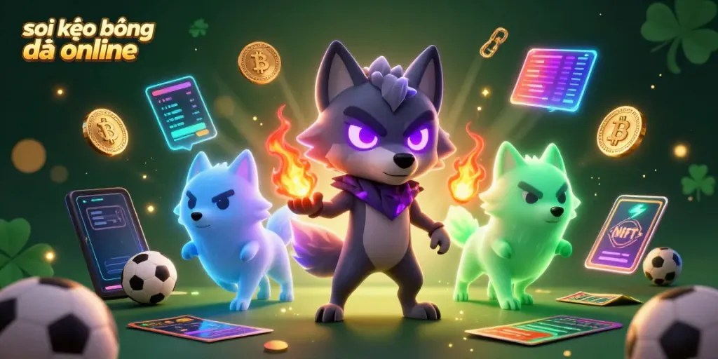 Savor the excitement of soi kèo bóng đá online with a dynamic wolf pack scene filled with sports elements.