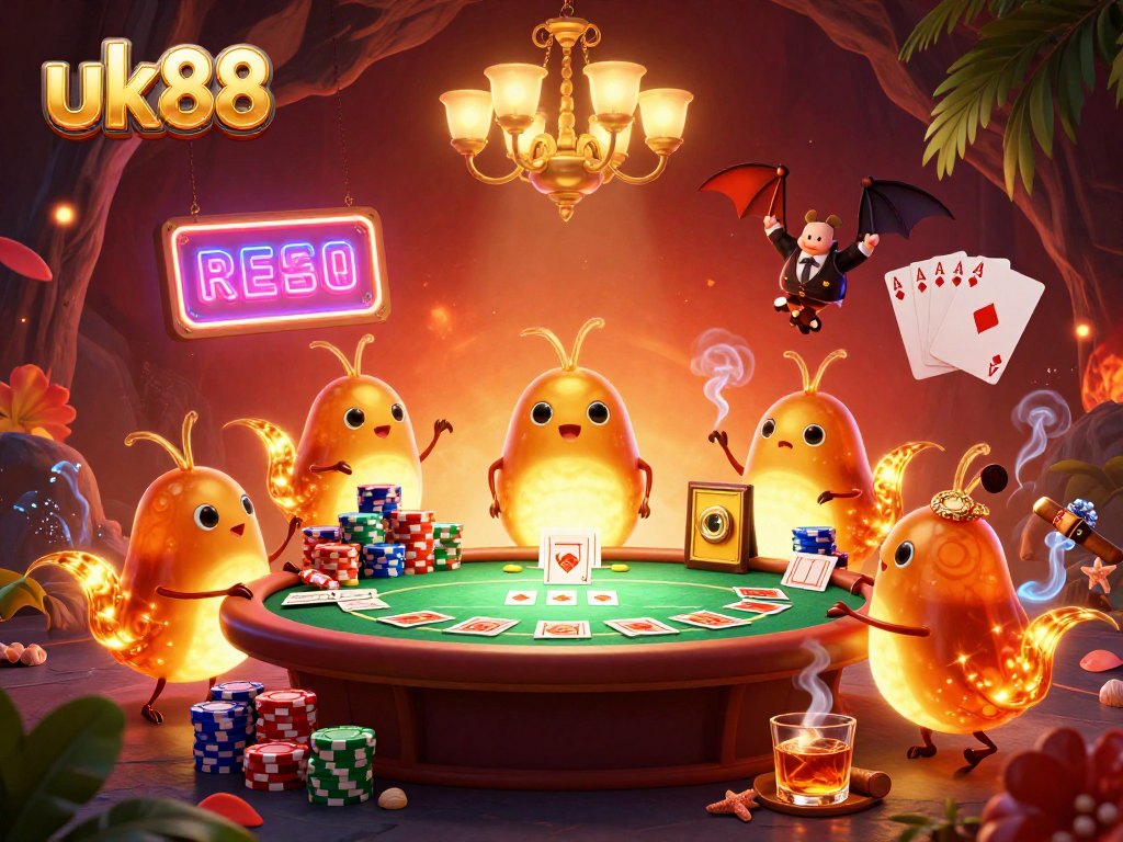 Enjoy thrilling uk88 casino action illuminated by glowing glowworms in a vibrant 3D scene.