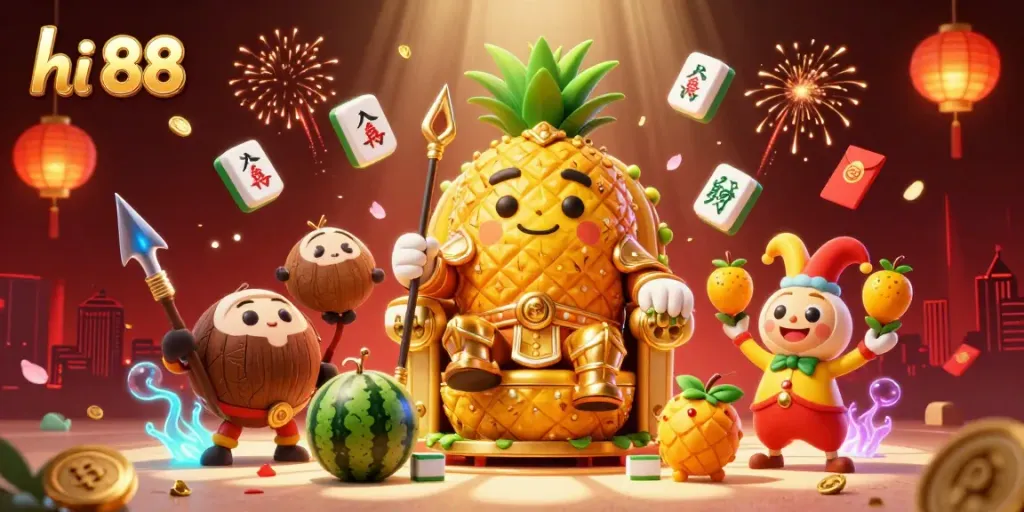 Engage with hi 88 and experience vibrant casino action amidst 3D cartoon characters and festive elements.