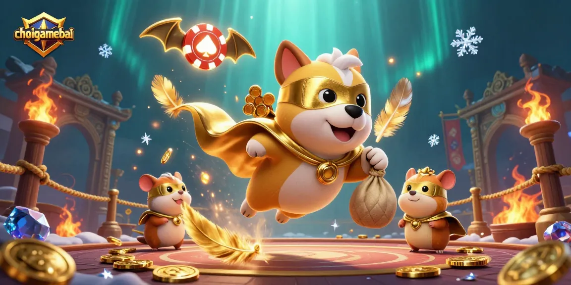 Join the action at choigamebai with a superhero dog and hamster in a thrilling casino adventure!