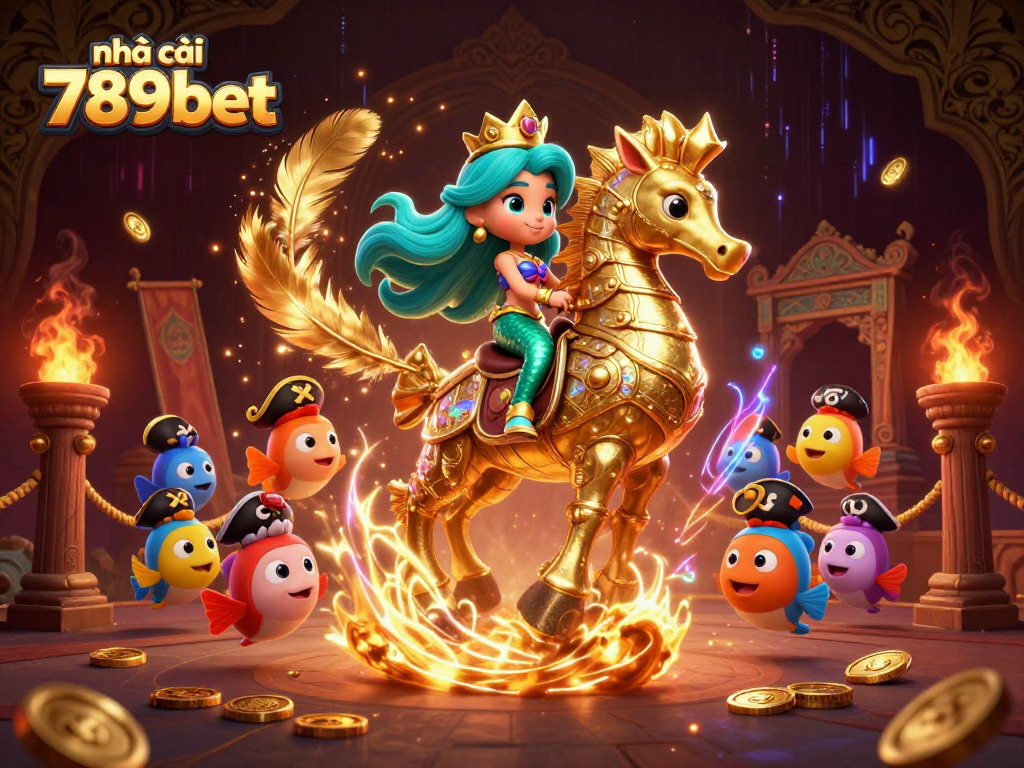 Experience thrilling gameplay at nhà cái 789bet with a vibrant 3D illustration featuring mermaids and gold coins.