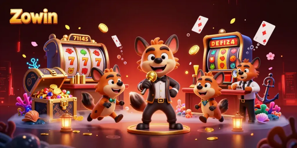 Zowin offers a vibrant gaming experience with cartoon hyenas in a lively casino scene.