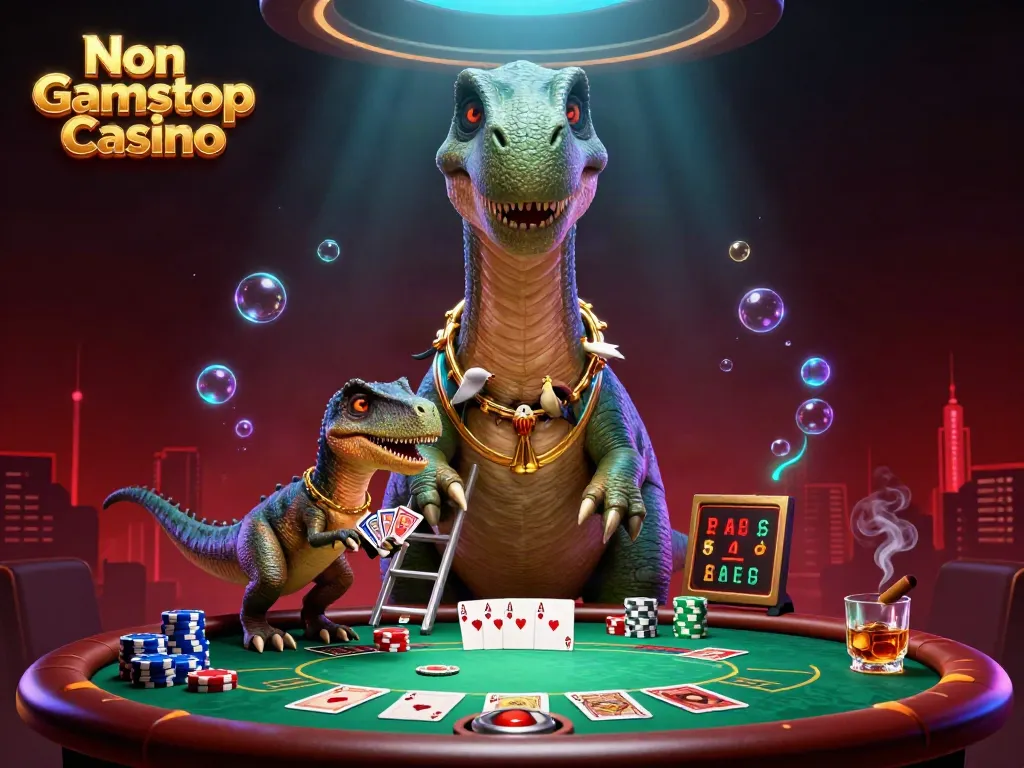 Experience the excitement of Non Gamstop Casino with a giant brontosaurus and clever raptor dealing cards.