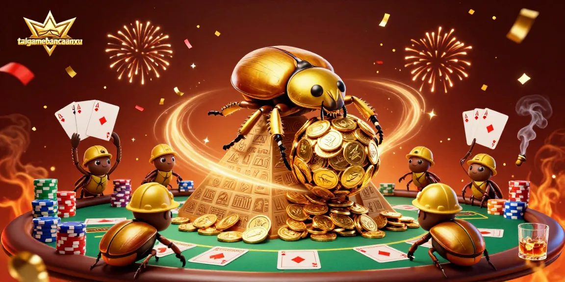 Experience excitement with taigamebancaanxu, featuring golden beetles amidst a casino spectacle.