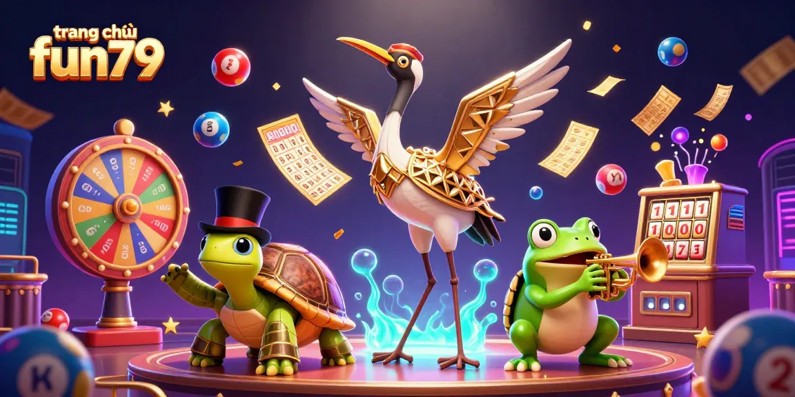 Play exciting games at trang chủ fun79, filled with vibrant lottery elements and cartoon characters in action.