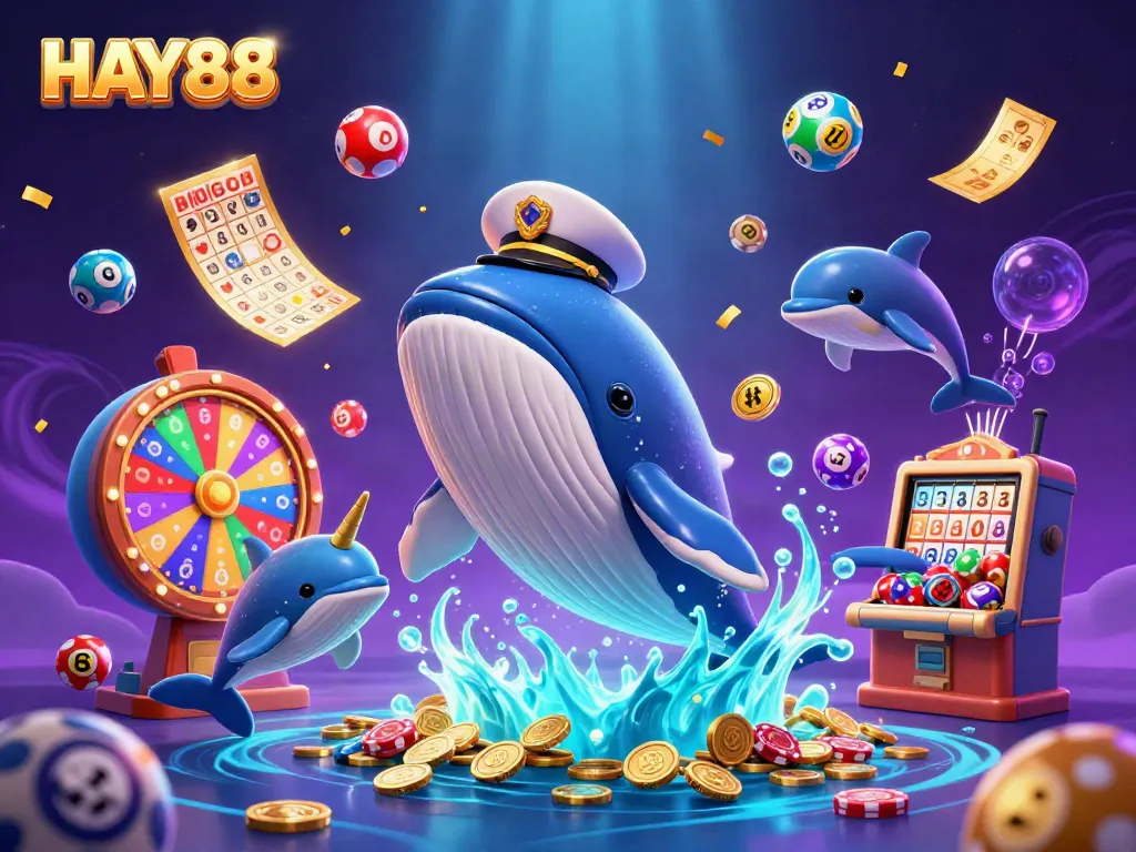 Experience the thrilling treasures of HAY88 with vibrant casino elements in a stunning 3D scene.