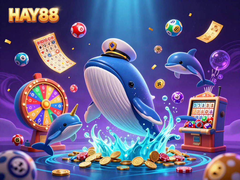 Experience the thrilling treasures of HAY88 with vibrant casino elements in a stunning 3D scene.