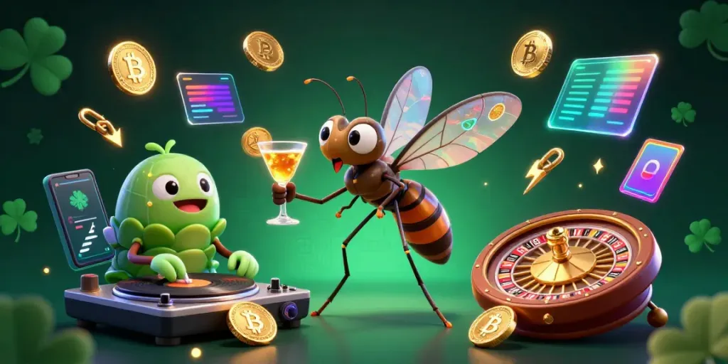 Kèo Nhà Cái casino animation featuring a frozen mosquito mascot, trilobite DJ, and ammonite roulette wheel.