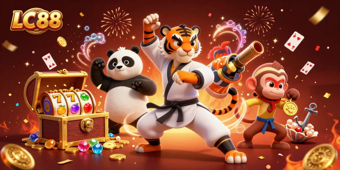 Celebrate winning at LC 88 with kung fu characters and dazzling casino elements in a joyful 3D scene.