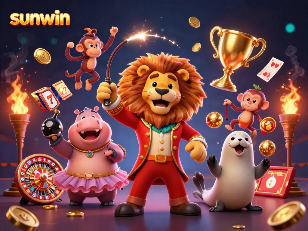Engage with sunwin's thrilling slots and gaming experience illustrated with vibrant characters and elements.