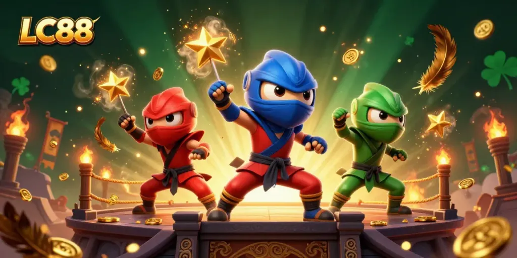 Engage in exhilaration with LC88 as ninja chameleons take on a vibrant rooftop casino scene.