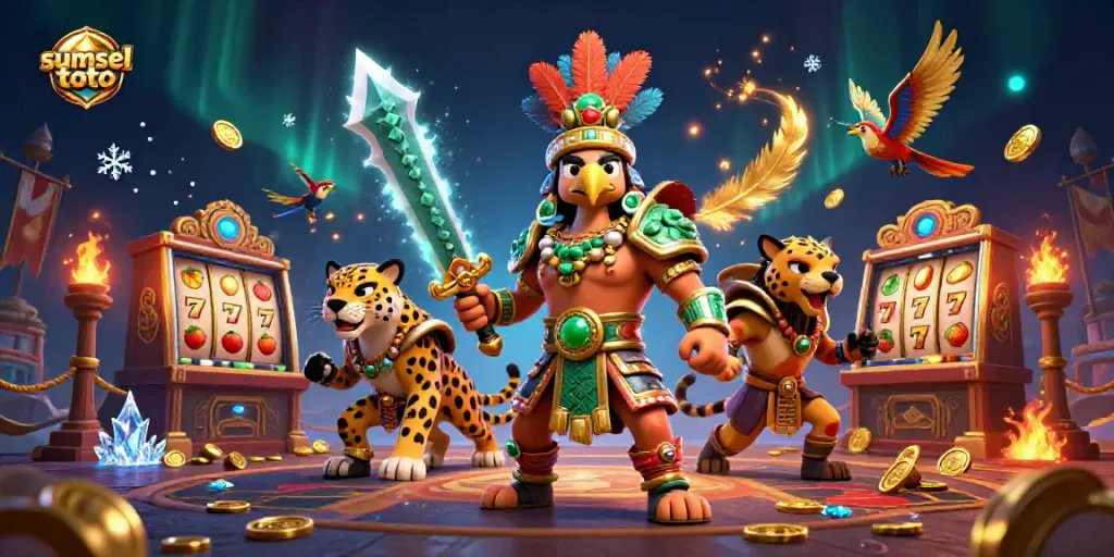 Experience thrilling slots with sumsel toto in an epic gambling-themed scene featuring vibrant characters and rich details.