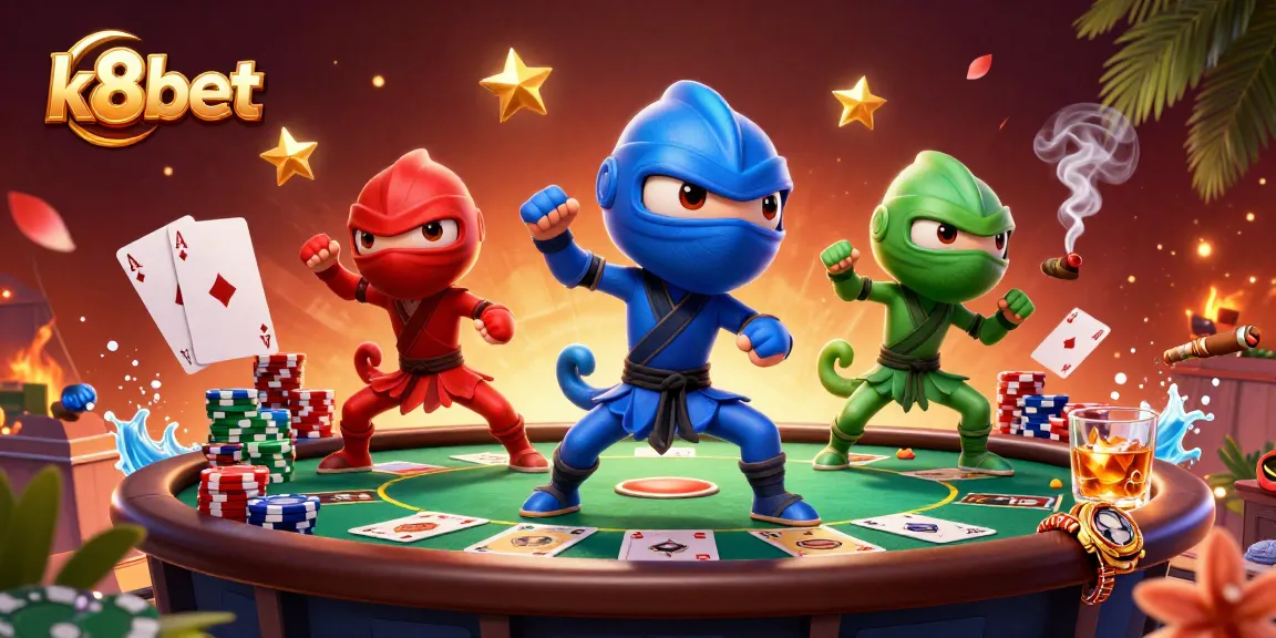 K8bet delivers thrilling gaming action with ninja chameleons and vibrant casino elements.